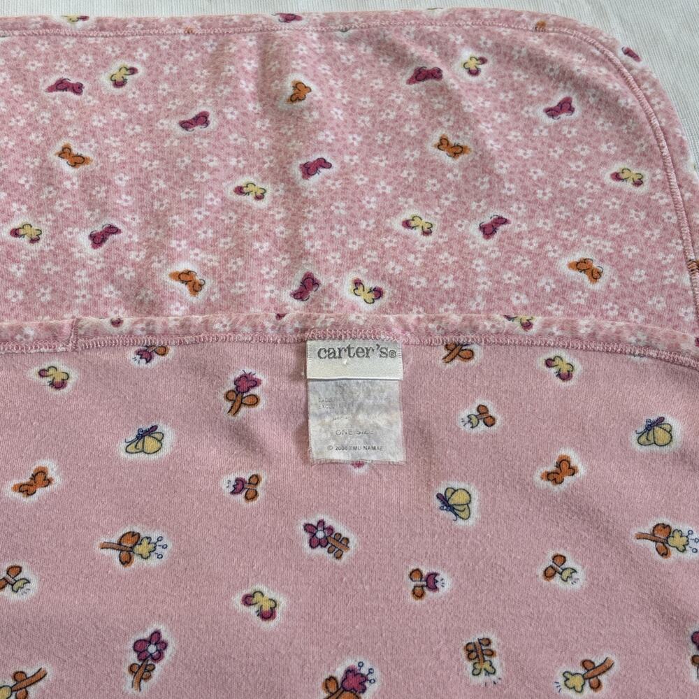 Carters Vintage Emu Namae Baby Blanket Pink Flowers Buttery Cotton Lovey VHTF